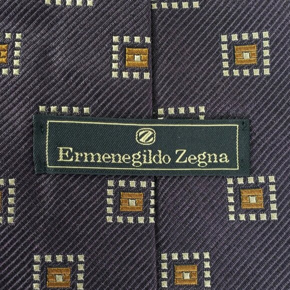 Ermenegildo Zegna Men’s Silk Tie Geometric Luxury Designer Necktie Made in Italy - Picture 3 of 3